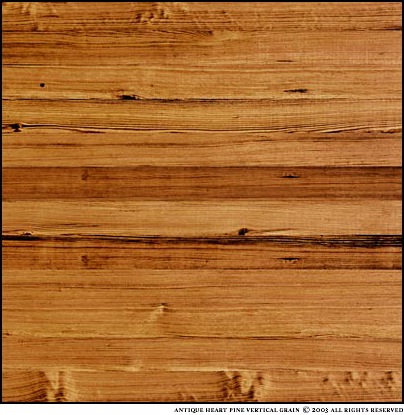 New Heart Pine Cottage Grade heartwood content can vary from 0 - 100%. While large knots are permissible and more frequent, some boards are free of knots. The photo is a sample about  four square feet.