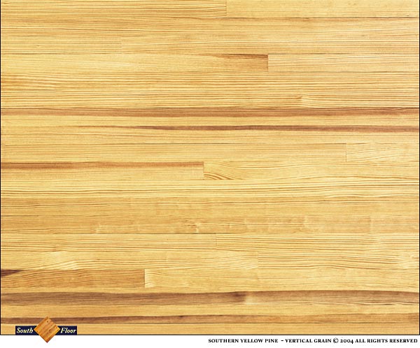 Southern Yellow Pine Vertical Grain is not graded for heart content but will contain occasional heart boards. A very uniform pinstripe grain. 99% knot free. The photo is a sample about four square feet